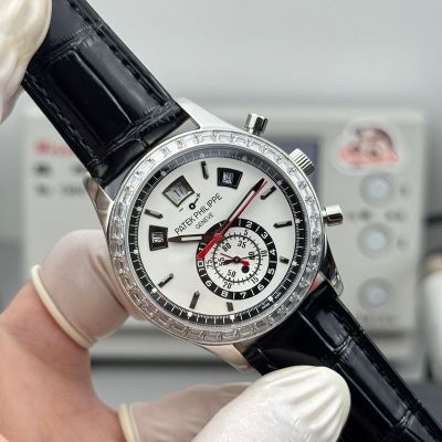 Patek Philippe Complications 5961P-001 White Dial Diamond Bezel Watch grandmaster chime replica